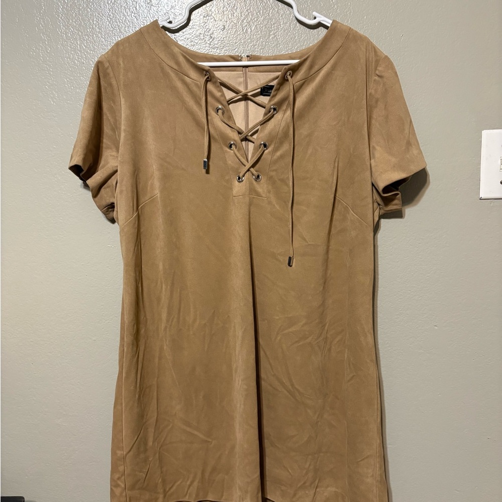Jessica Howard Lace-Up‎ Brown Short Sleeve Suede feel dress